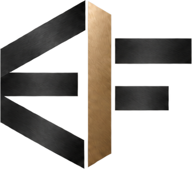 Existence Foundry EF monogram with a metallic bronze spine and charcoal geometric elements.